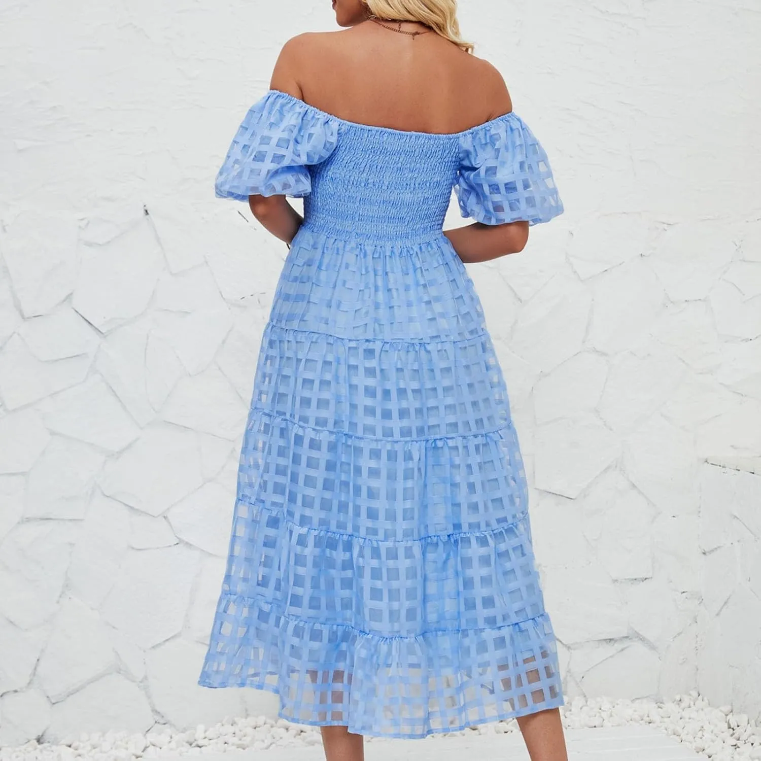 Maxi Dress for Women 2025 Spring Summer Solid Puff Sleeve Dresses Sexy Elegant A-Line Beach Sundresses