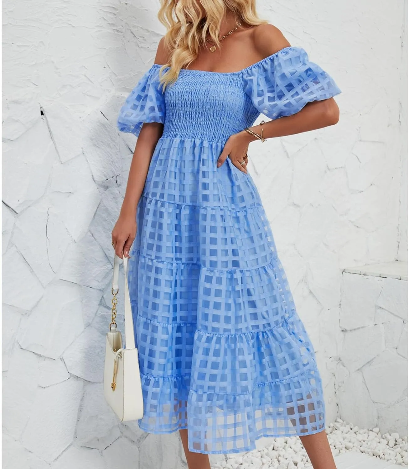 Maxi Dress for Women 2025 Spring Summer Solid Puff Sleeve Dresses Sexy Elegant A-Line Beach Sundresses