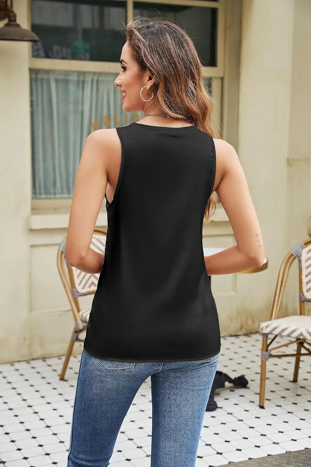 Maysoar Satin Tank Tops Womens Silk Camisole Shirt Lace Spaghetti Strap V Neck Tops Sleeveless SummerTee