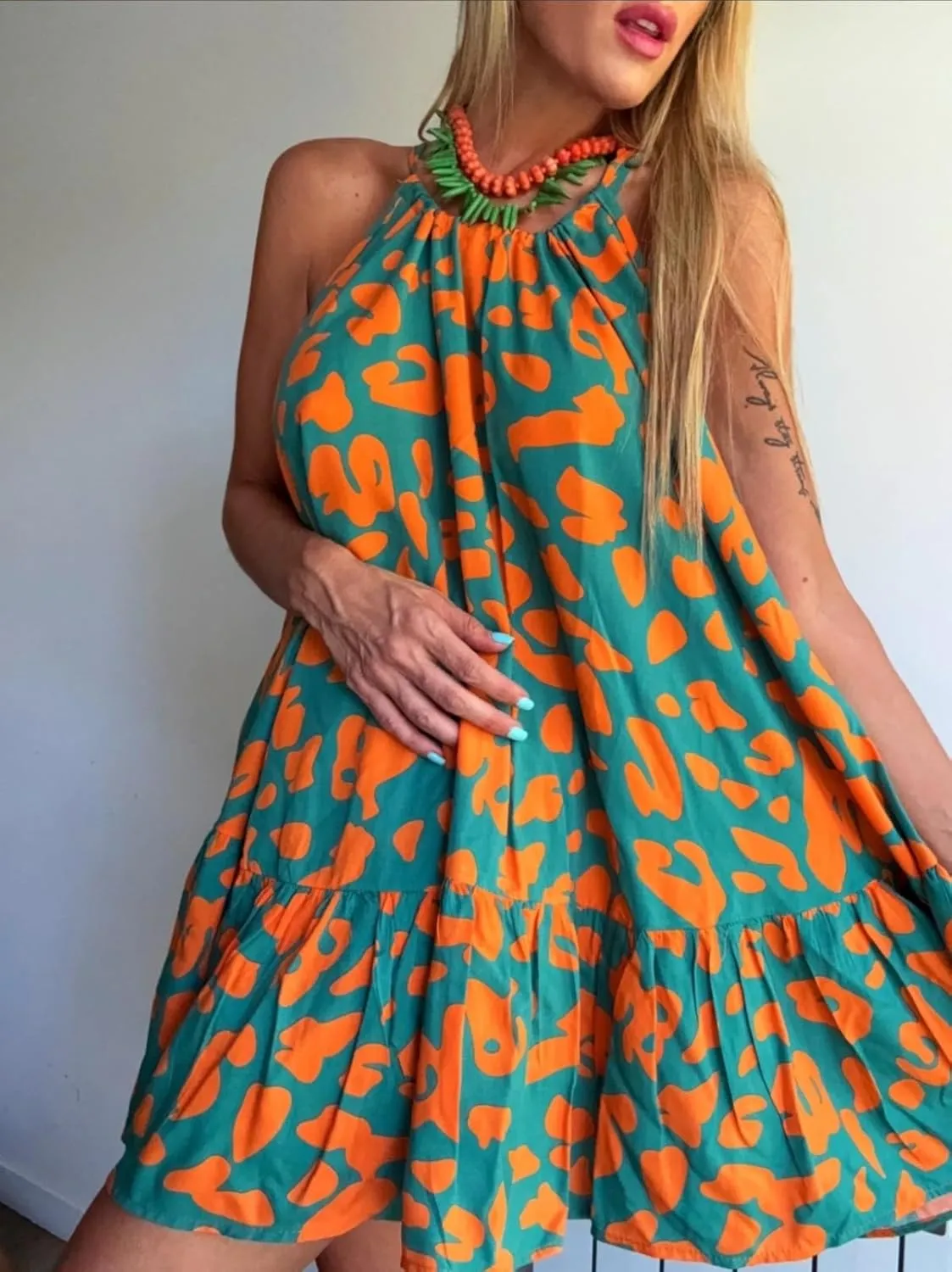 Melliflo Women Leopard Print Mini Dresses Ruffle Sleeveless Lace Up Halter Sun Dresses Casual Summer Dress 2025