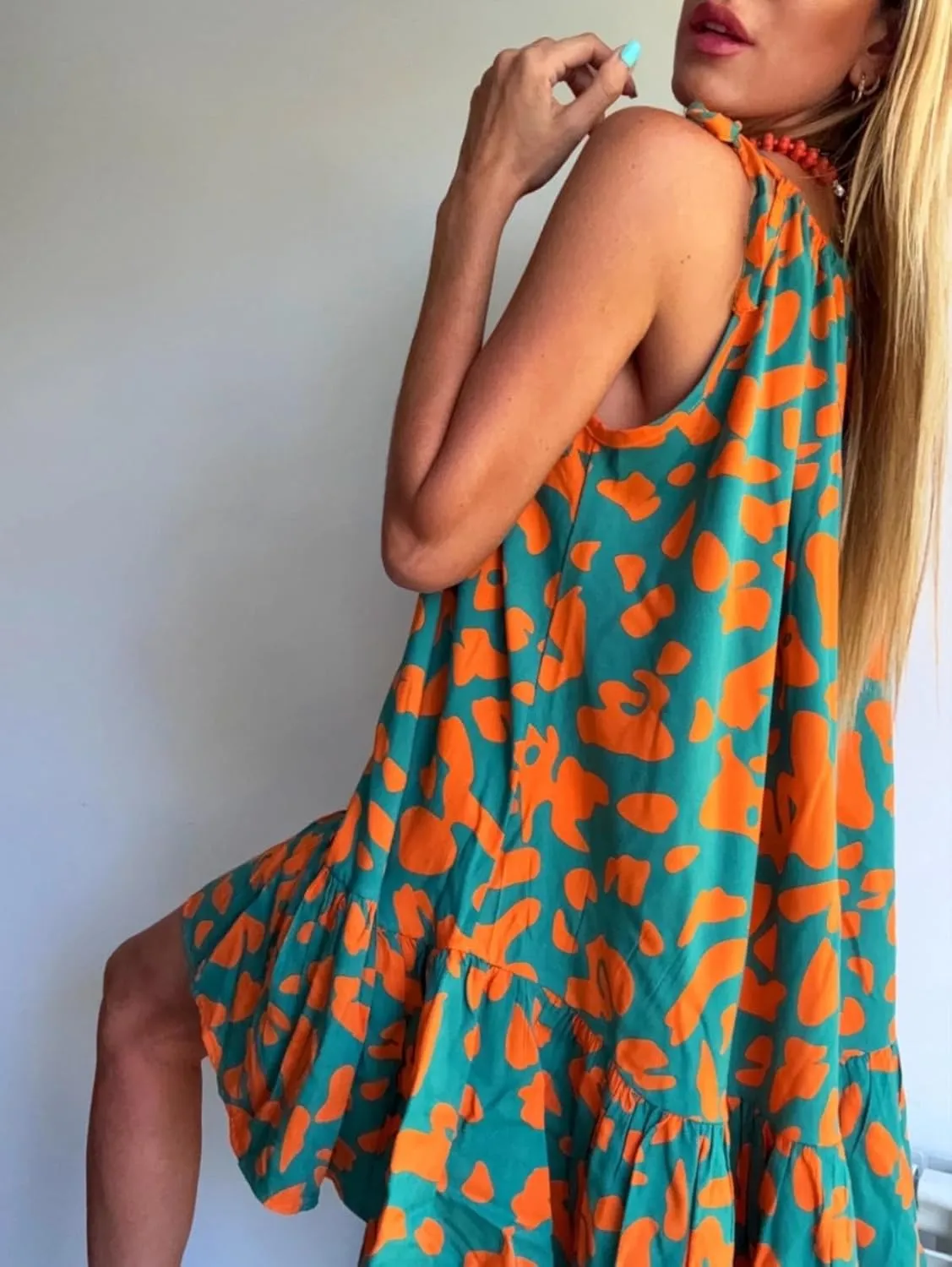 Melliflo Women Leopard Print Mini Dresses Ruffle Sleeveless Lace Up Halter Sun Dresses Casual Summer Dress 2025