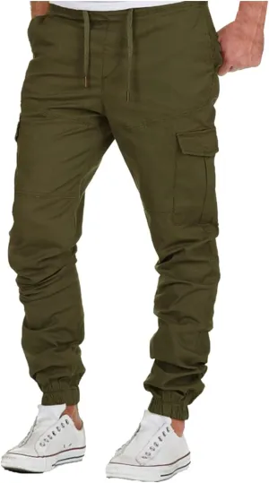 Men' S Leisure Relaxed Fit Pants Joggers Hiking Cargo Pants Solid Multi-Pocket Trousers Overalls Gym Sweatpants