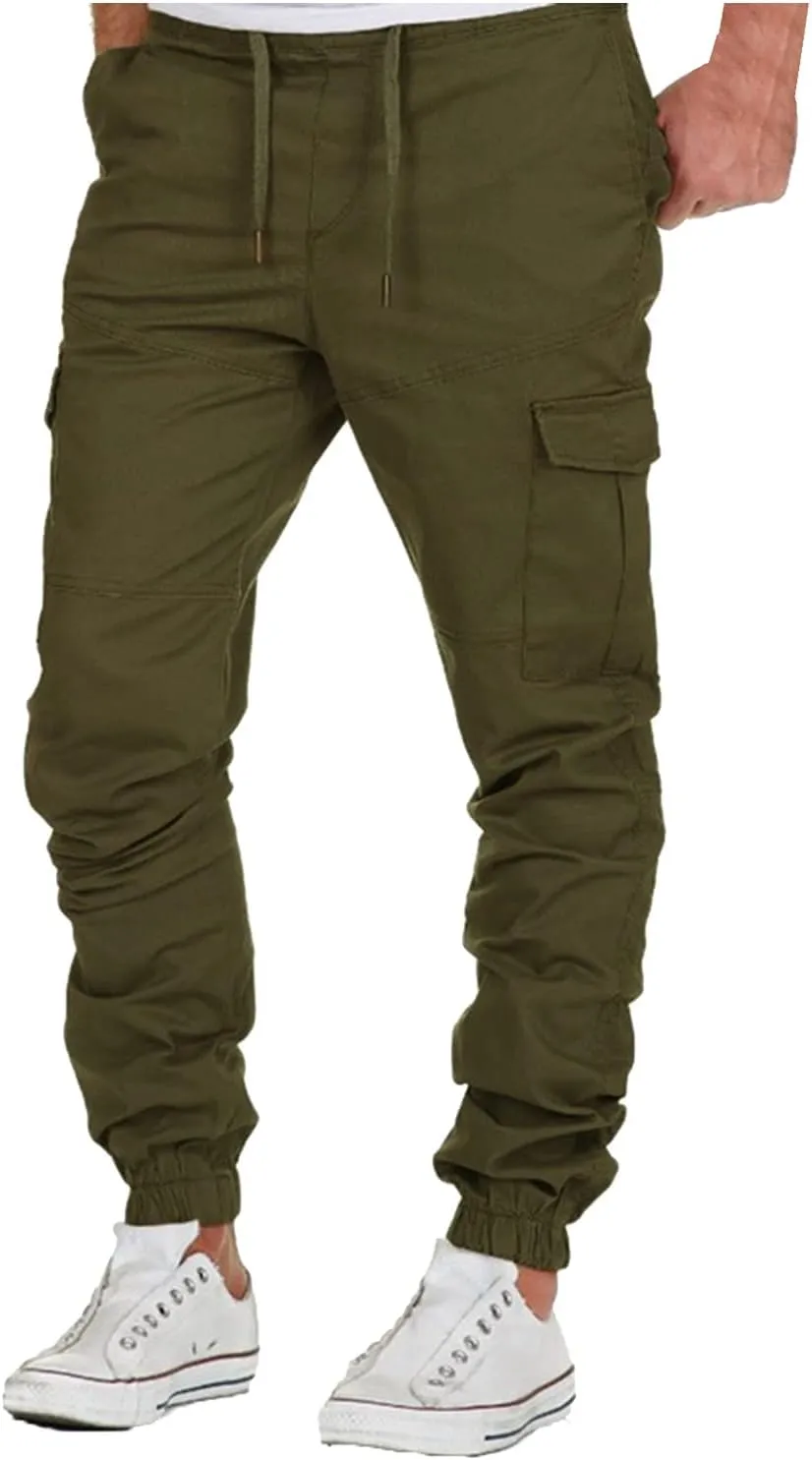 Men' S Leisure Relaxed Fit Pants Joggers Hiking Cargo Pants Solid Multi-Pocket Trousers Overalls Gym Sweatpants
