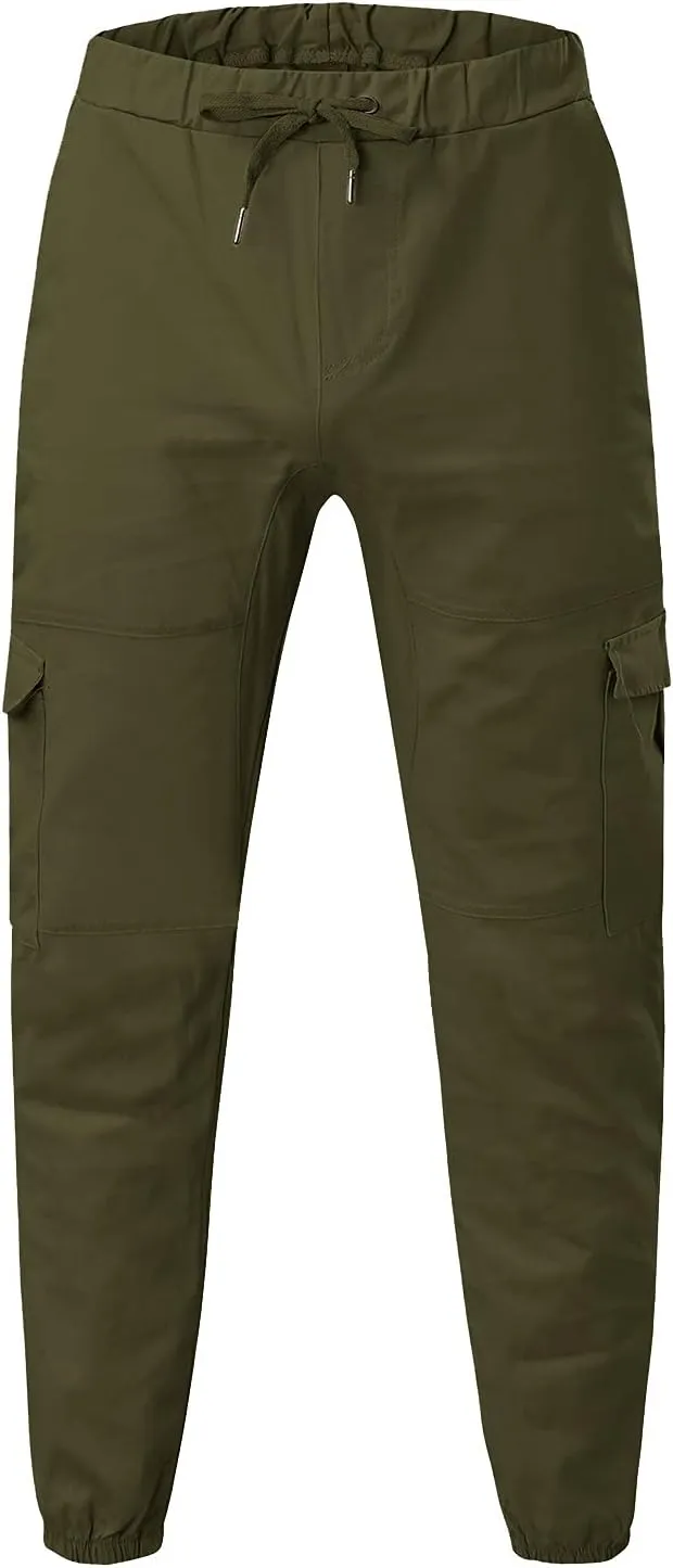 Men' S Leisure Relaxed Fit Pants Joggers Hiking Cargo Pants Solid Multi-Pocket Trousers Overalls Gym Sweatpants