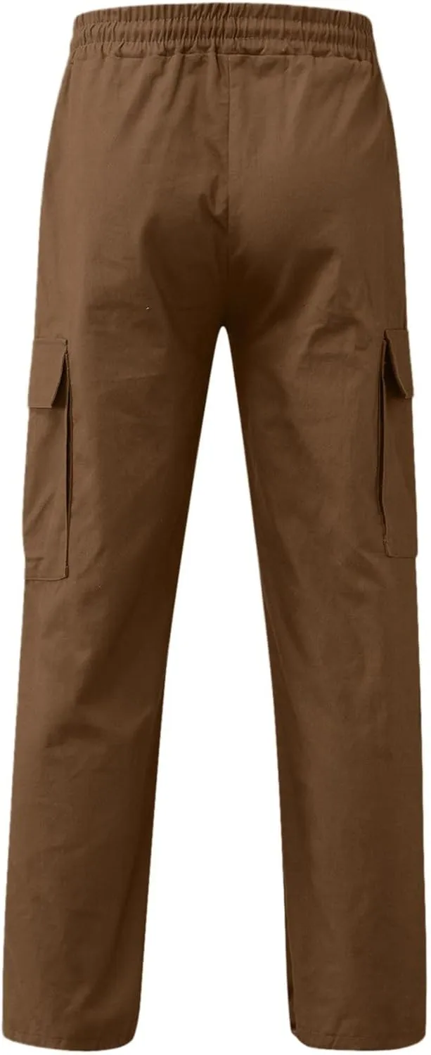 Mens Cargo Pants Casual Hiking Athletic Joggers Stretch Elastic Waist Sweatpants Hiking Pant Relaxed Fit Trousers with Pocket
