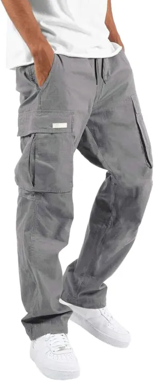 Mens Cargo Pants Casual Hiking Athletic Joggers Stretch Elastic Waist Sweatpants Hiking Pant Relaxed Fit Trousers with Pocket