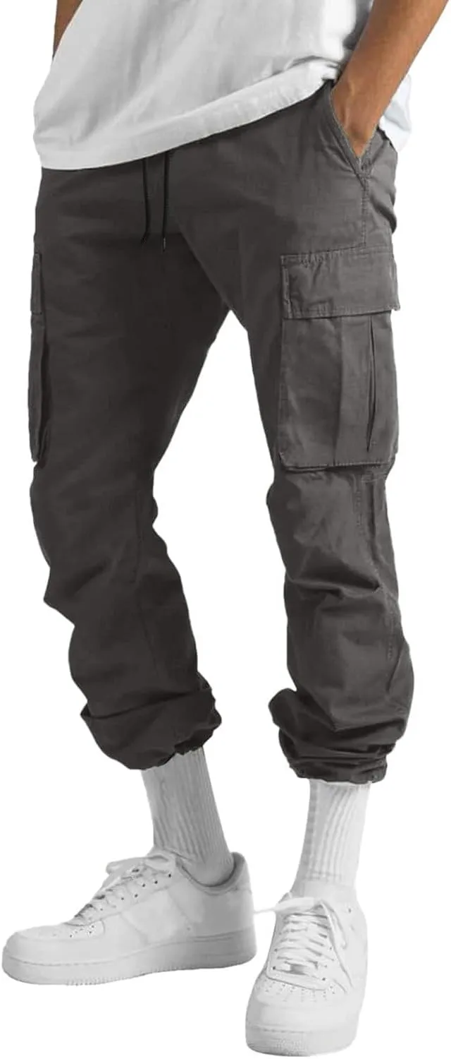 Mens Cargo Pants Casual Hiking Athletic Joggers Stretch Elastic Waist Sweatpants Hiking Pant Relaxed Fit Trousers with Pocket