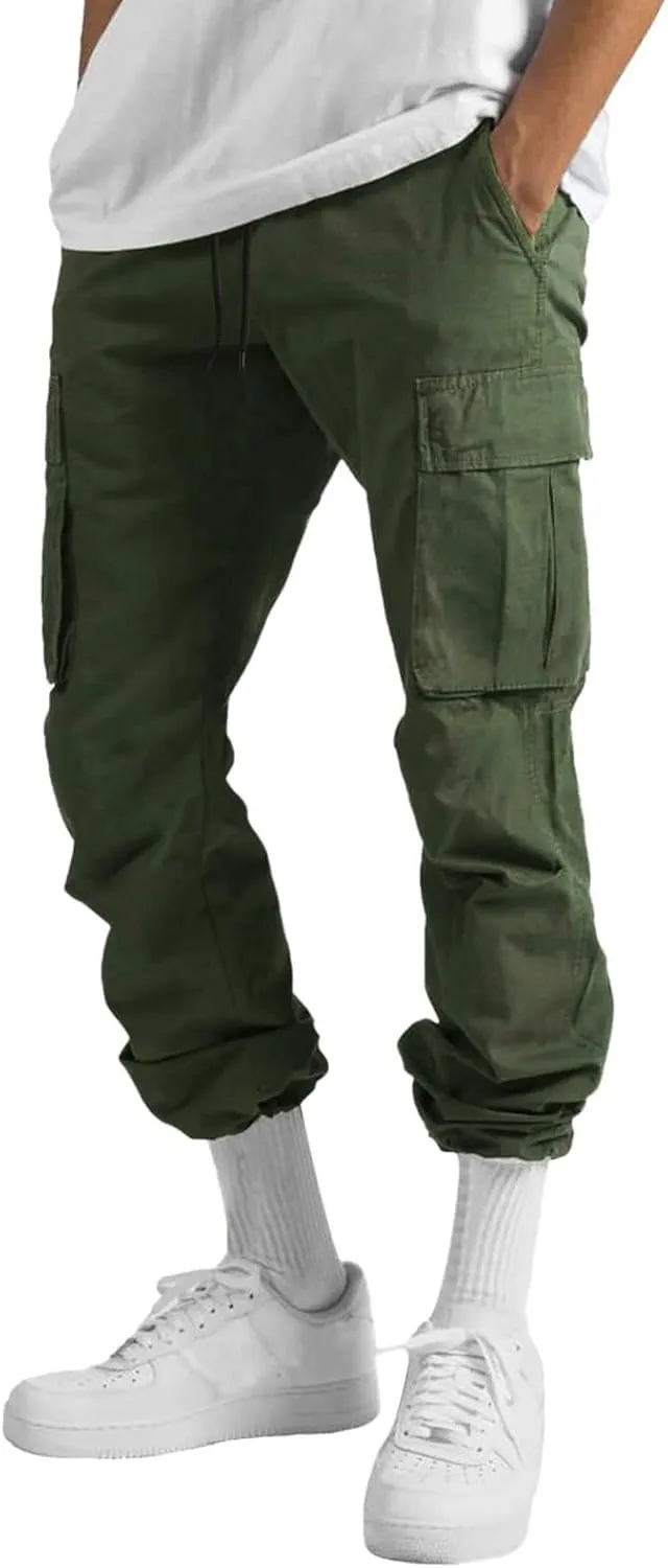 Mens Cargo Pants Casual Hiking Athletic Joggers Stretch Elastic Waist Sweatpants Hiking Pant Relaxed Fit Trousers with Pocket
