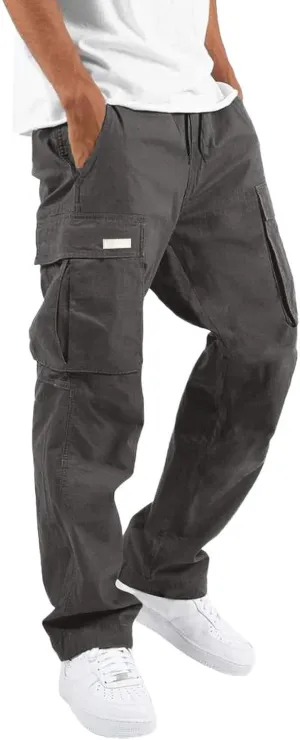 Mens Cargo Pants Casual Hiking Athletic Joggers Stretch Elastic Waist Sweatpants Hiking Pant Relaxed Fit Trousers with Pocket