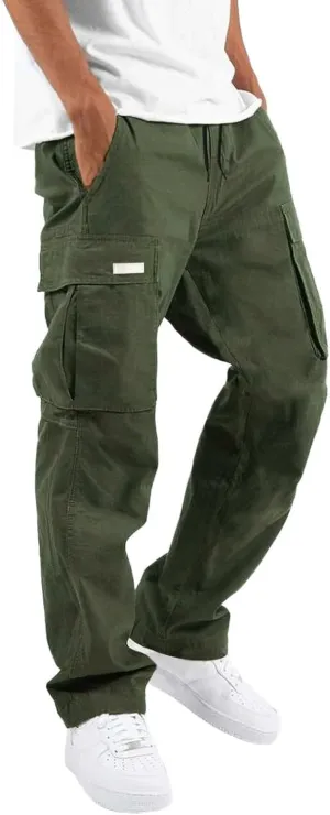 Mens Cargo Pants Casual Hiking Athletic Joggers Stretch Elastic Waist Sweatpants Hiking Pant Relaxed Fit Trousers with Pocket