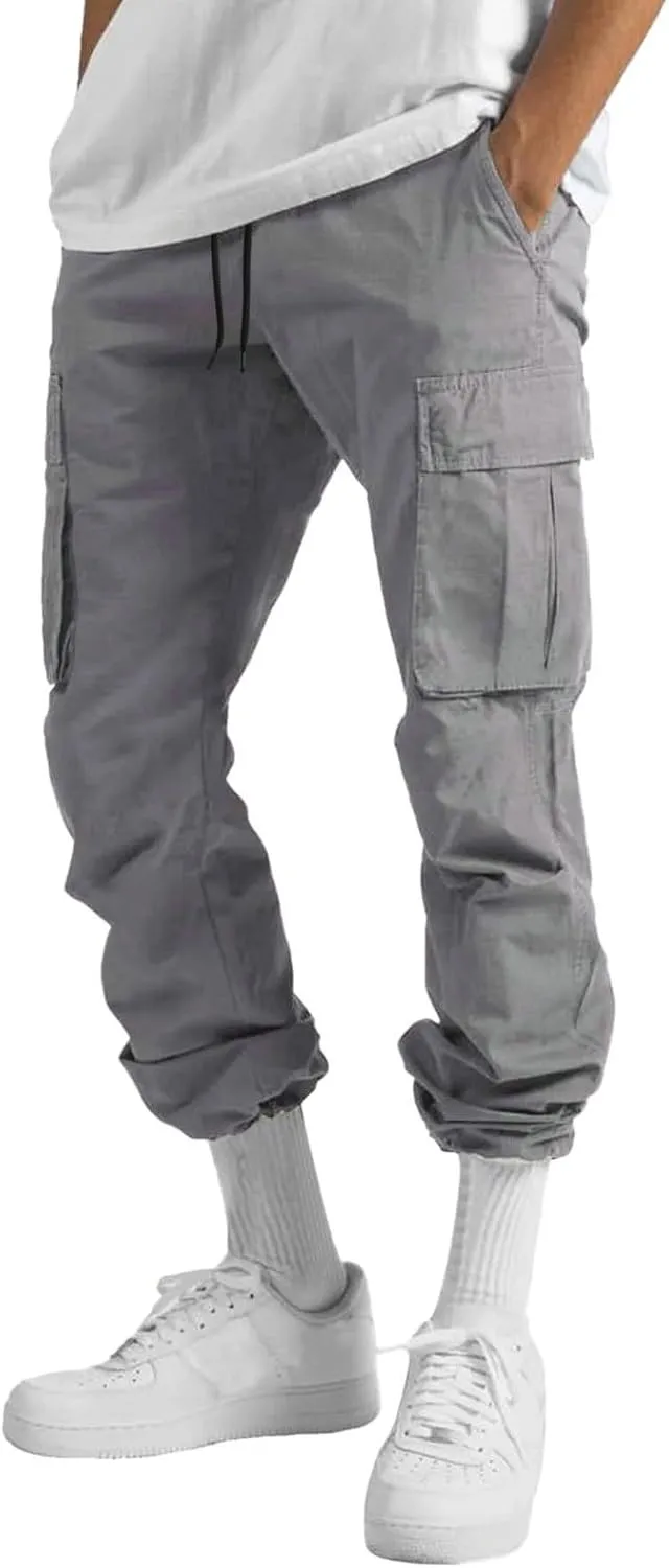 Mens Cargo Pants Casual Hiking Athletic Joggers Stretch Elastic Waist Sweatpants Hiking Pant Relaxed Fit Trousers with Pocket