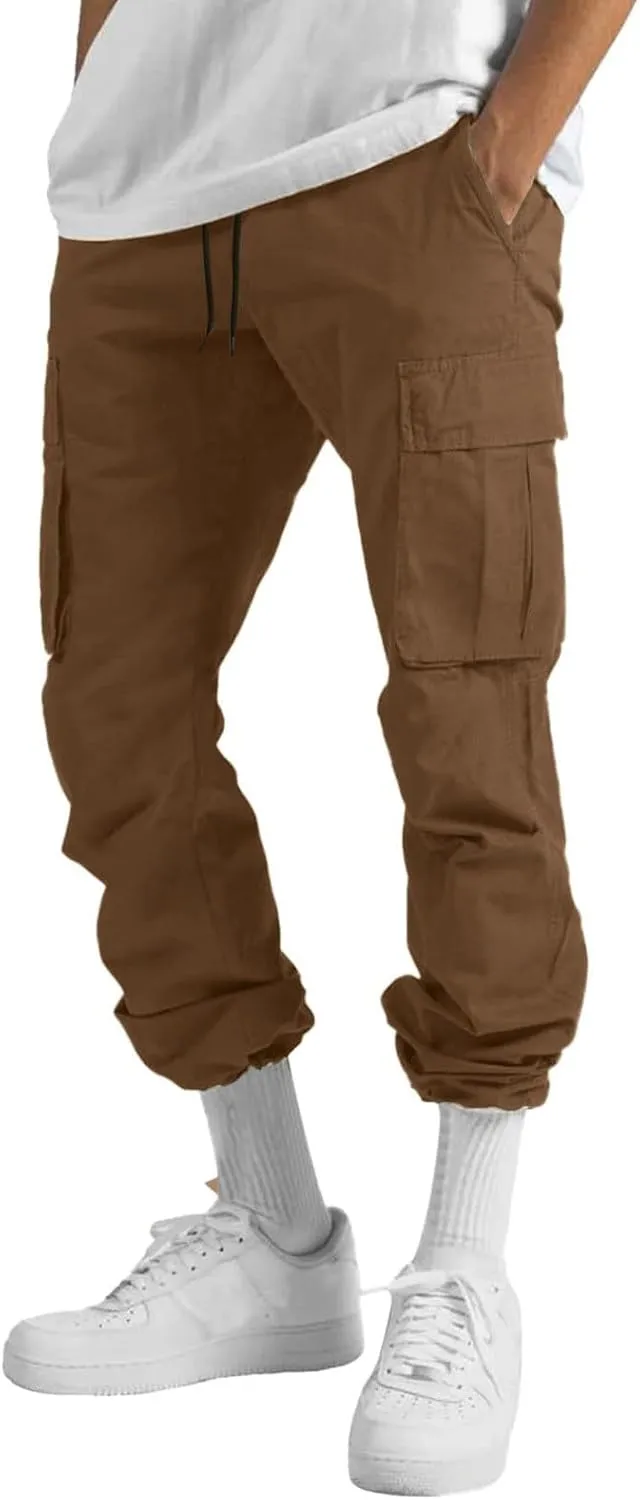 Mens Cargo Pants Casual Hiking Athletic Joggers Stretch Elastic Waist Sweatpants Hiking Pant Relaxed Fit Trousers with Pocket