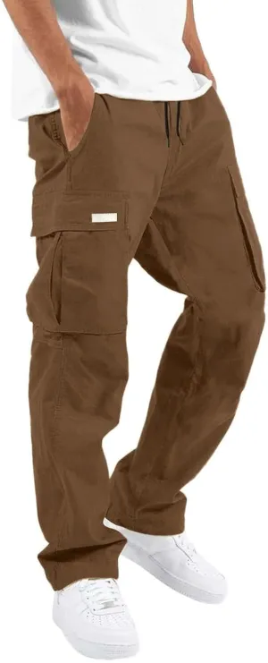 Mens Cargo Pants Casual Hiking Athletic Joggers Stretch Elastic Waist Sweatpants Hiking Pant Relaxed Fit Trousers with Pocket