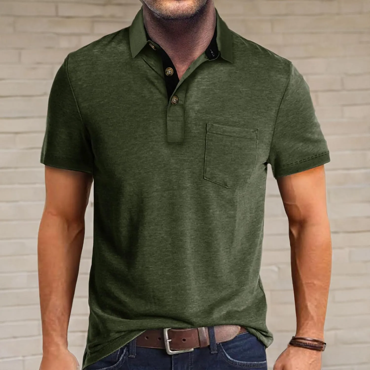 Men's Casual Polo Shirts Classic Button Basic Short Sleeve Shirt Solid Color Cotton Tees Golf Stylish Tops