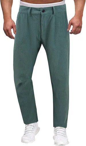 Mens Corduroy Dress Pants Straight Leg Flat Front Casual Chino Pants Fashion Low Rise Relaxed Fit Slacks with Pockets