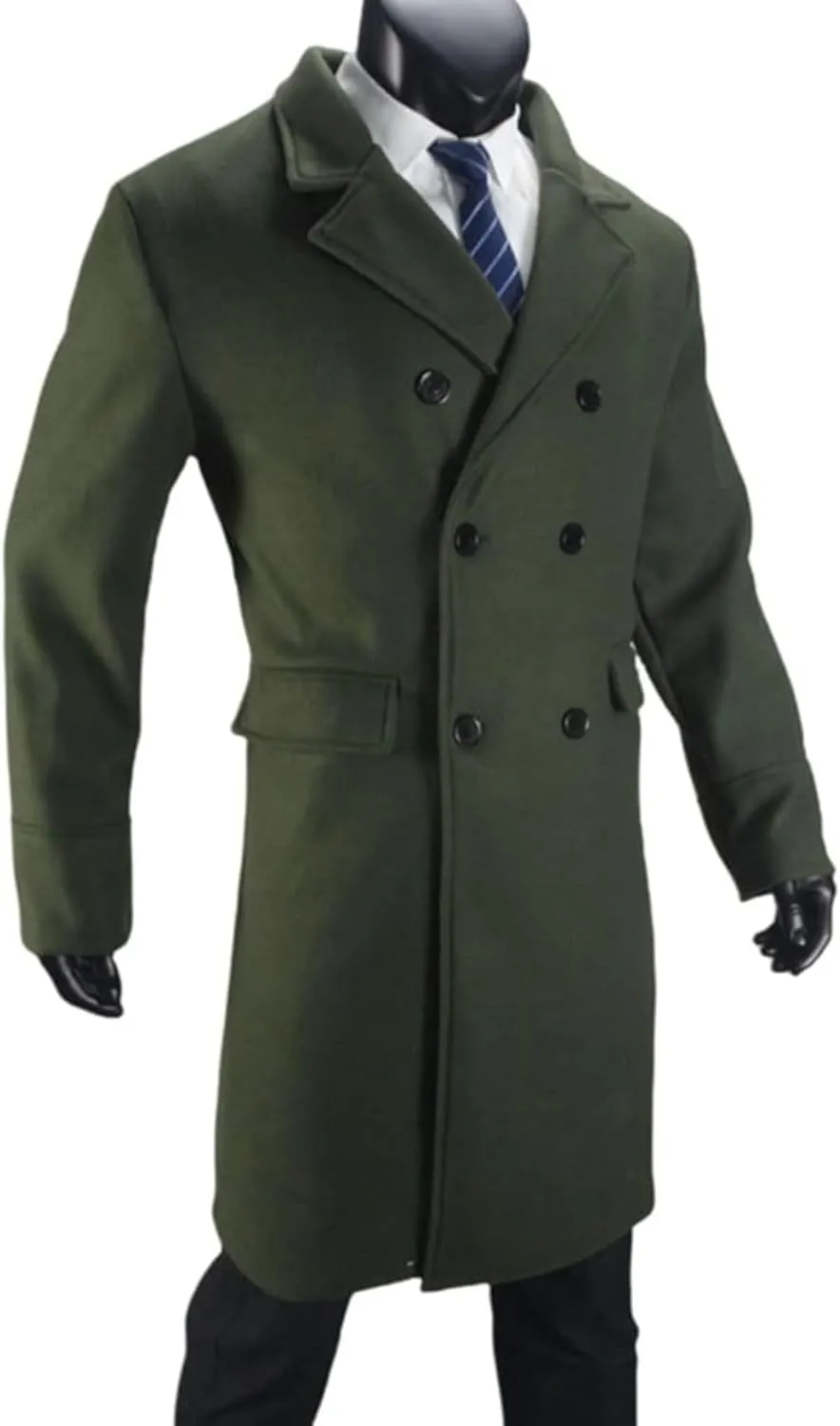 Men's Double Breasted Long Trench Coat Winter Notch Lapel Windbreaker Overcoat Casual Slim Business Pea Jacket
