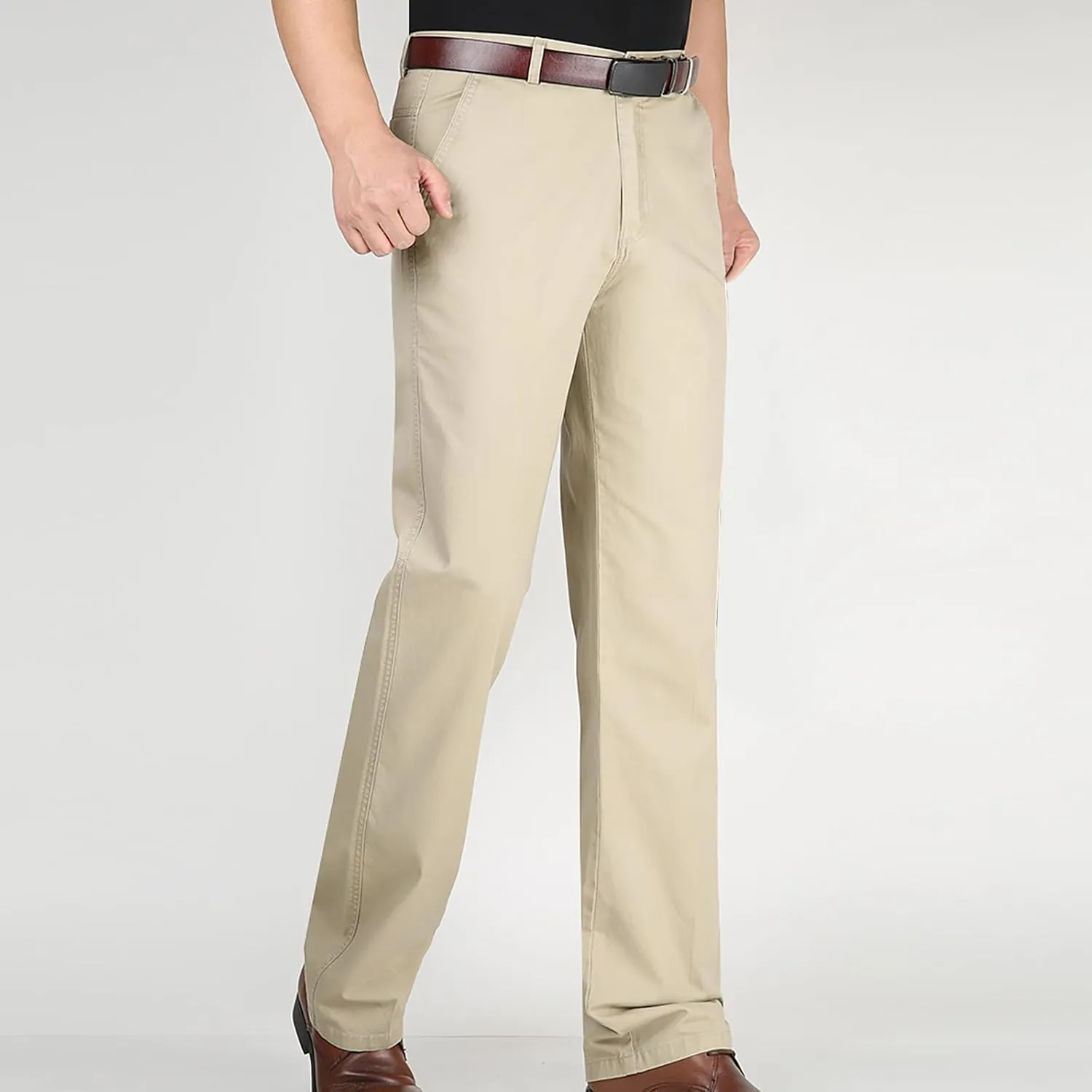Mens Dress Pants Casual Business Relaxed Fit Leisure Khaki Pant Expandable Waist Flat Front Trousers with Pocket 2025