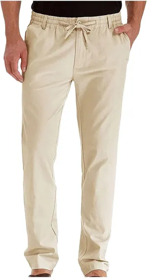 Mens Linen Pants Casual Loose Fit Straight Leg Trousers Lightweight Comfy Pants with Pockets Relaxed Work Suit Pants