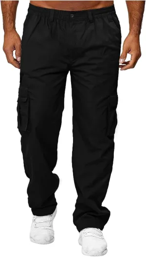 Mens Military PantsCargo Pants for Men Casual Pants Drawstring Waist Trousers Lightweight Relaxed Fit Pants Athletic JoggersChino Pant Black