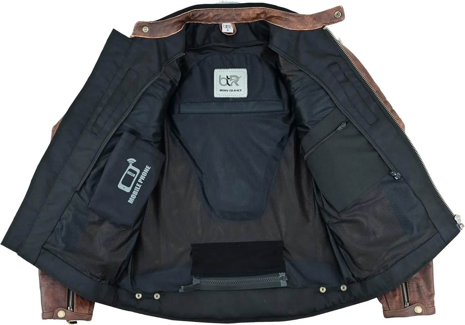 Men's Motorbike Premium Quality Leather Jacket Distress Zip Up Motorcycle Protection