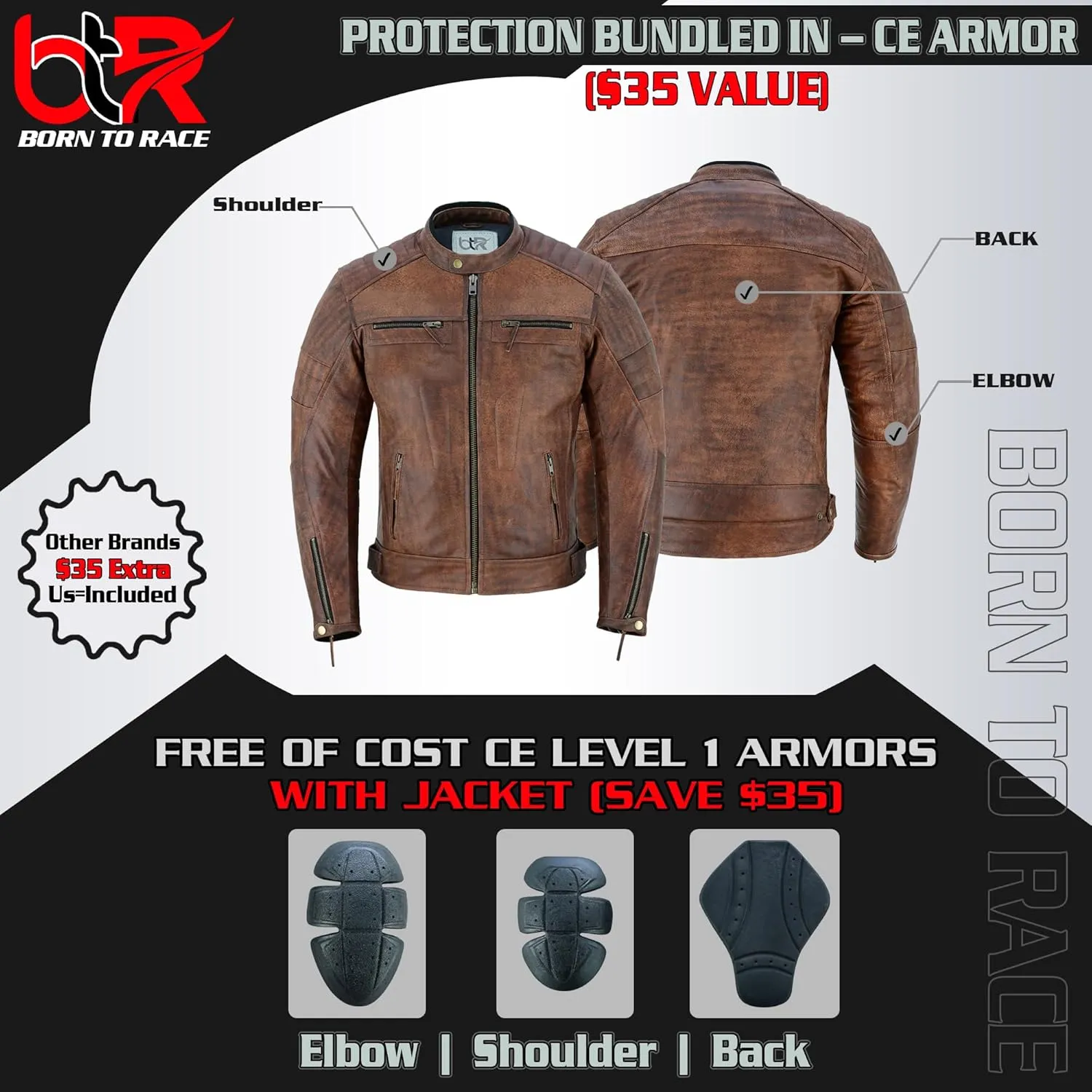 Men's Motorbike Premium Quality Leather Jacket Distress Zip Up Motorcycle Protection