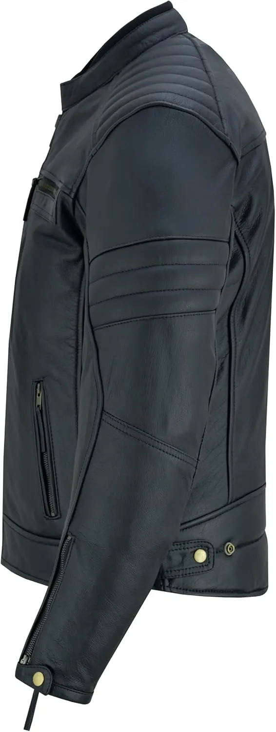 Men's Motorbike Premium Quality Leather Jacket Distress Zip Up Motorcycle Protection