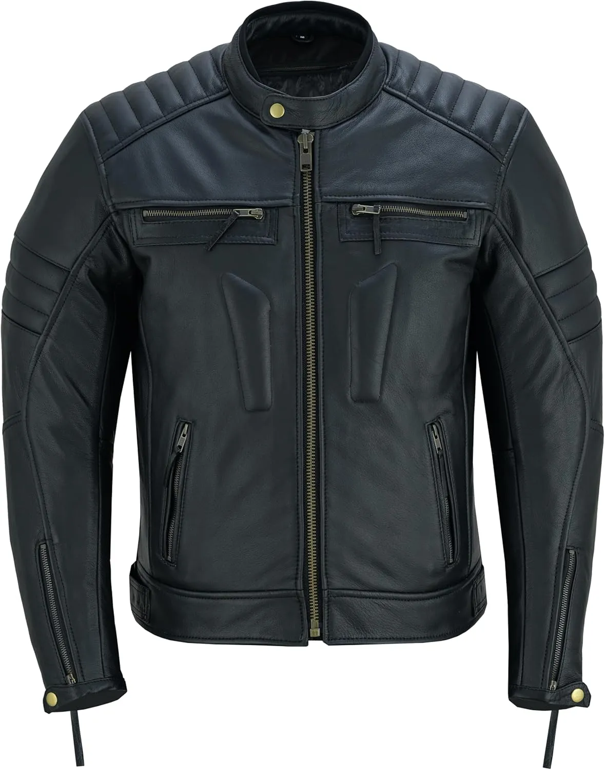 Men's Motorbike Premium Quality Leather Jacket Distress Zip Up Motorcycle Protection