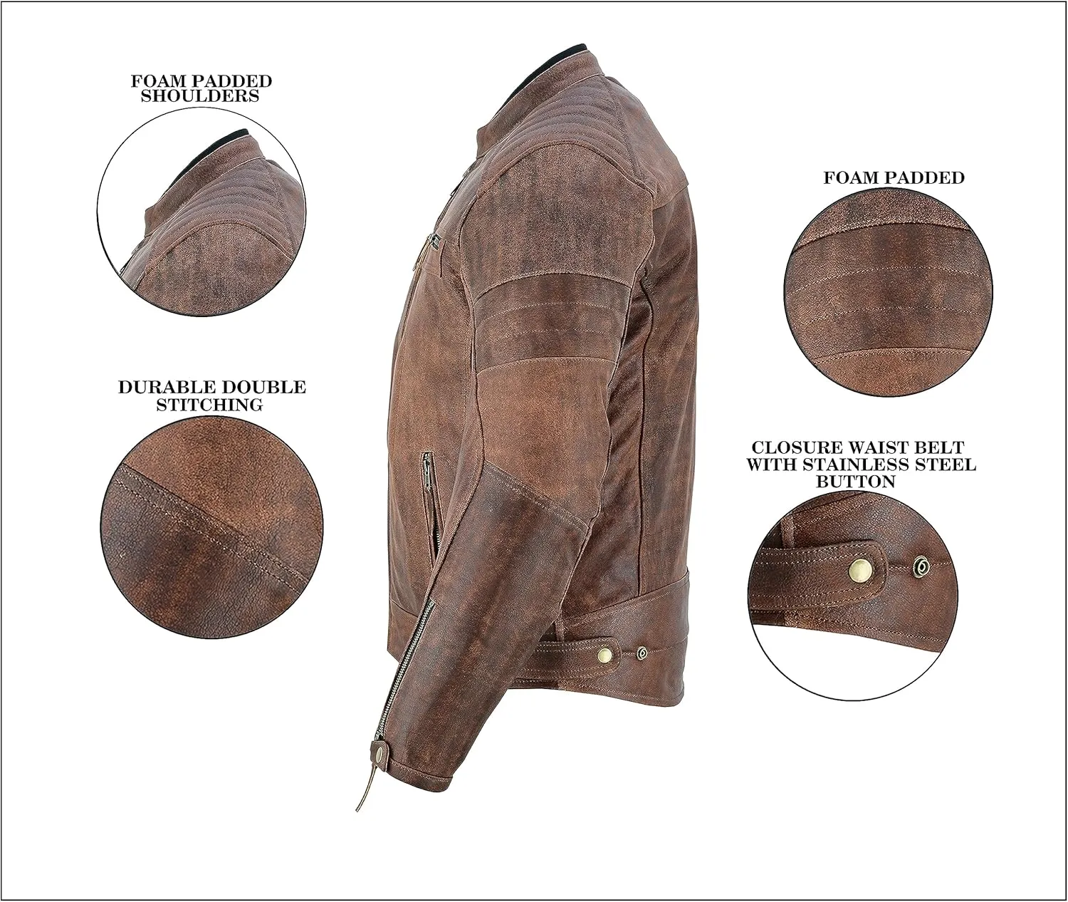 Men's Motorbike Premium Quality Leather Jacket Distress Zip Up Motorcycle Protection