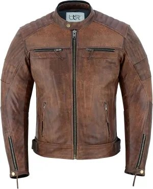 Men's Motorbike Premium Quality Leather Jacket Distress Zip Up Motorcycle Protection