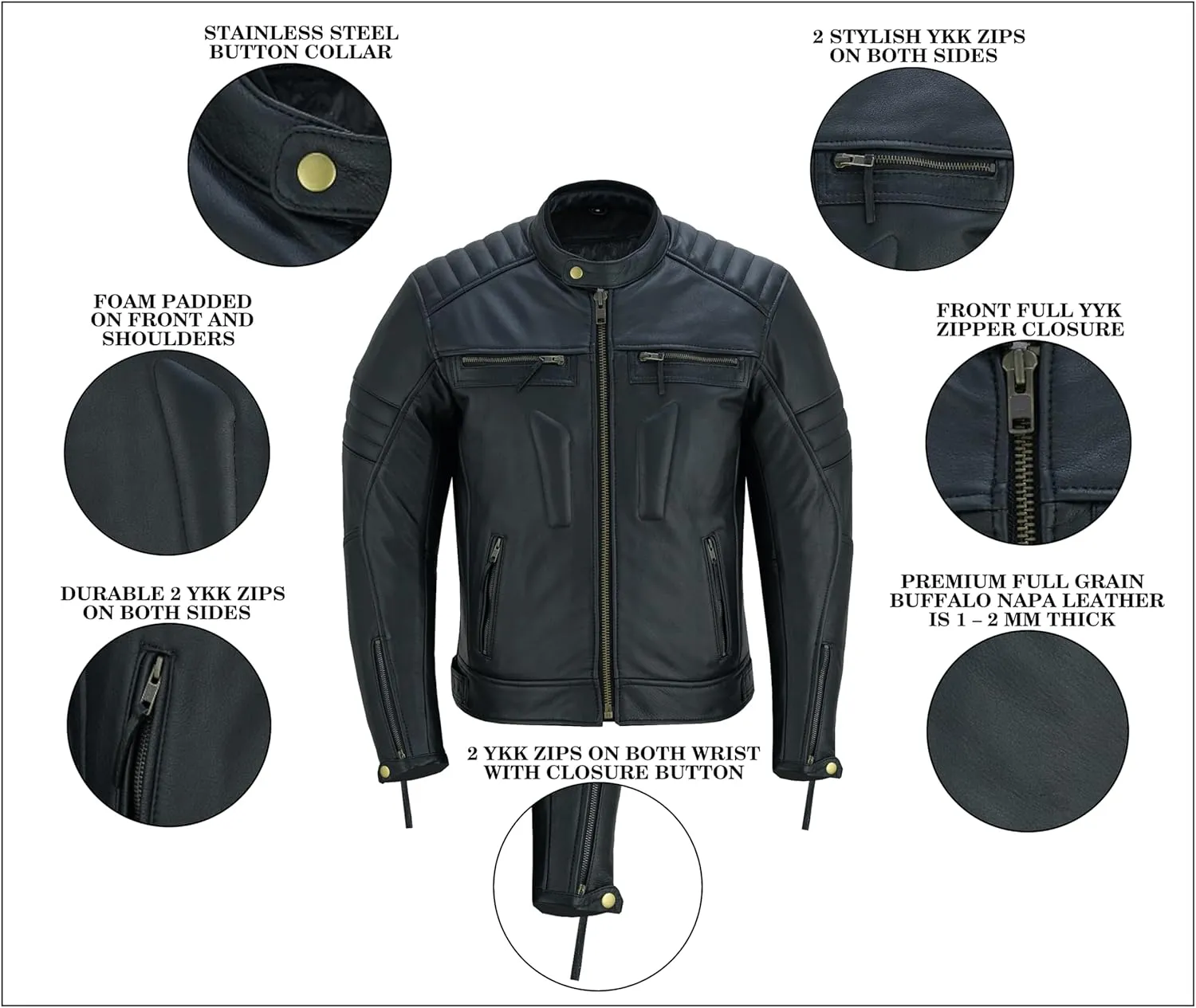 Men's Motorbike Premium Quality Leather Jacket Distress Zip Up Motorcycle Protection