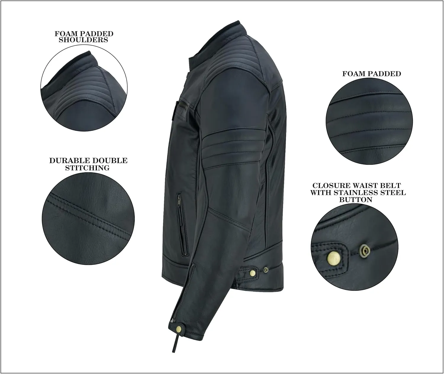Men's Motorbike Premium Quality Leather Jacket Distress Zip Up Motorcycle Protection