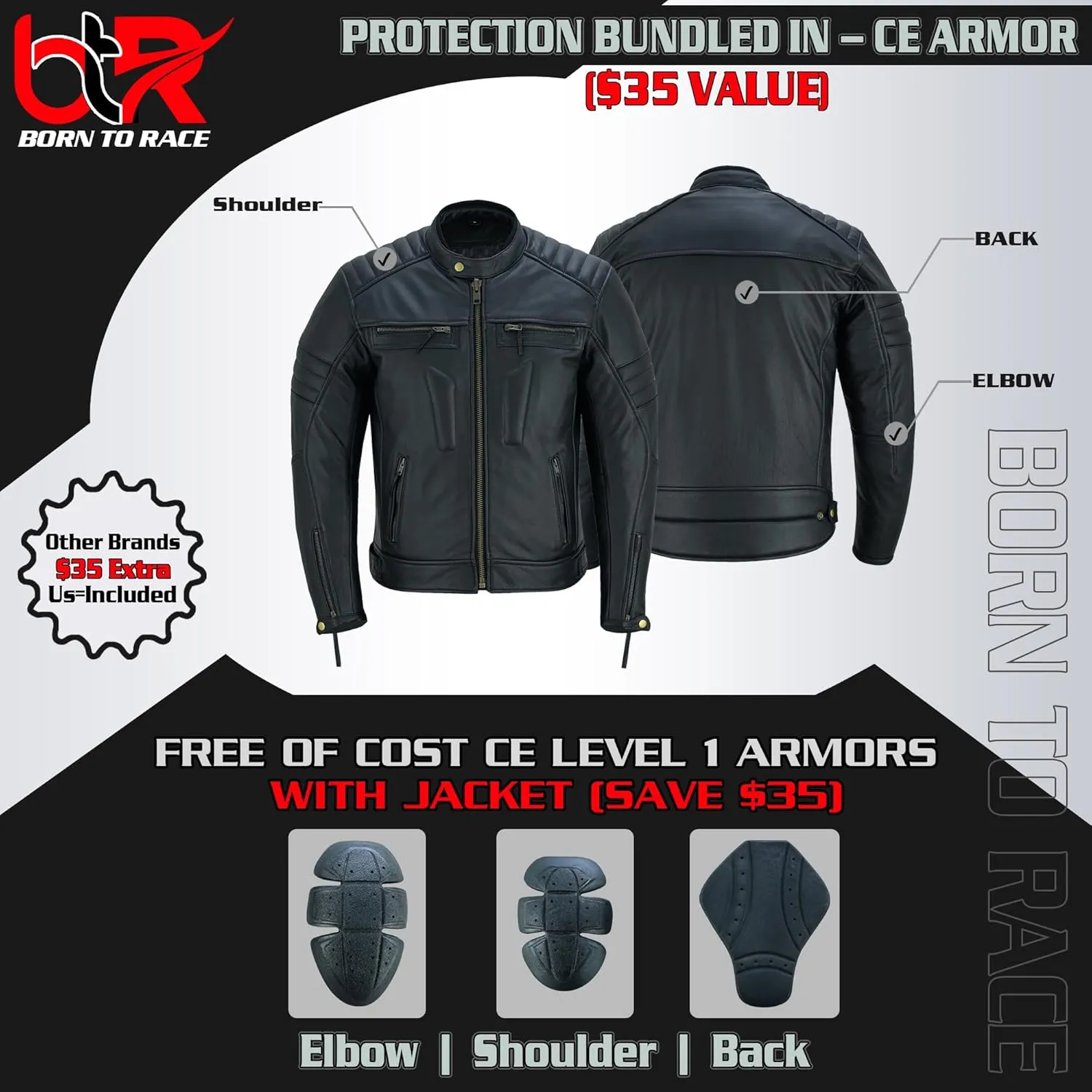 Men's Motorbike Premium Quality Leather Jacket Distress Zip Up Motorcycle Protection
