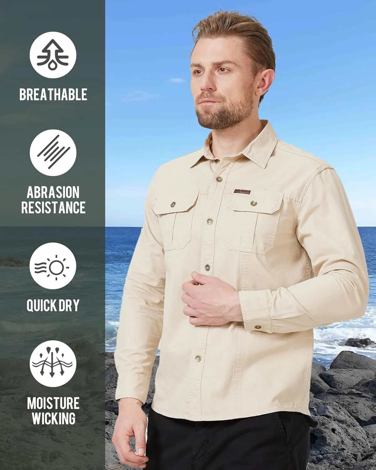 Mens Outdoor Long Sleeve Shirt - Lightweight, Breathable, Quick-Dry, UV Protection