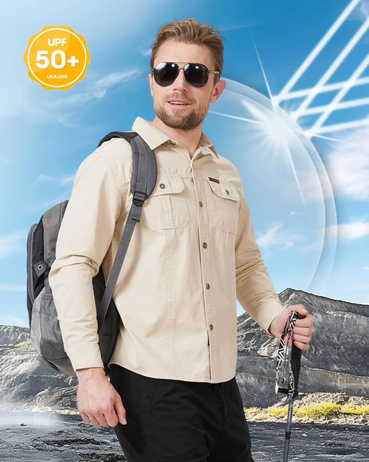 Mens Outdoor Long Sleeve Shirt - Lightweight, Breathable, Quick-Dry, UV Protection