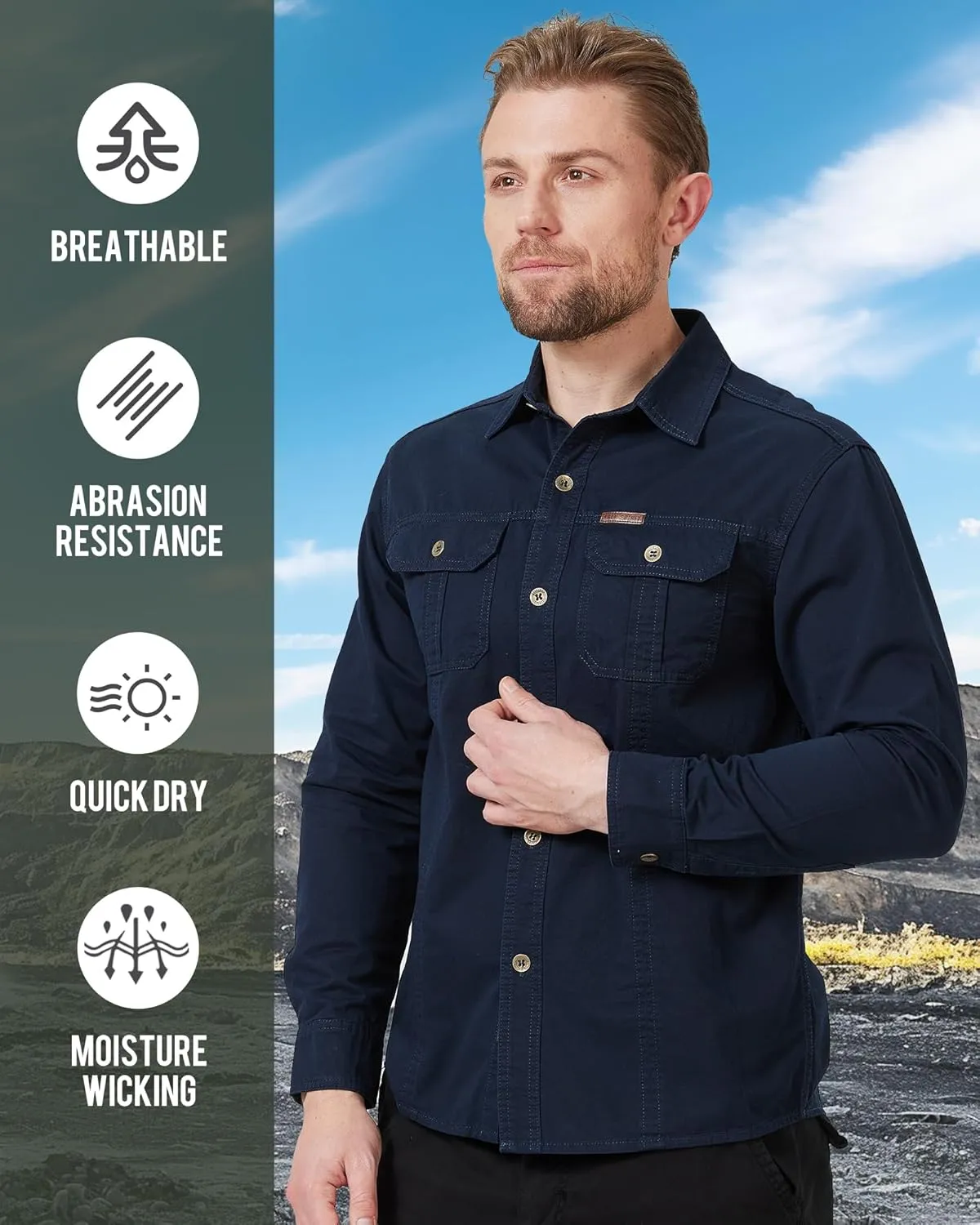 Mens Outdoor Long Sleeve Shirt - Lightweight, Breathable, Quick-Dry, UV Protection
