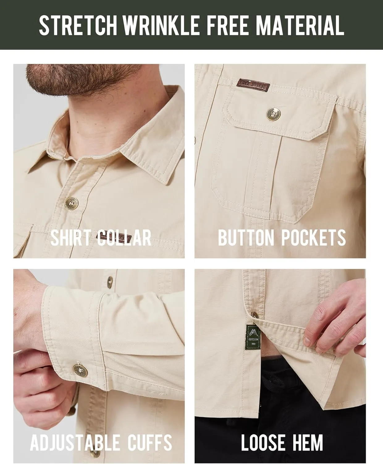 Mens Outdoor Long Sleeve Shirt - Lightweight, Breathable, Quick-Dry, UV Protection