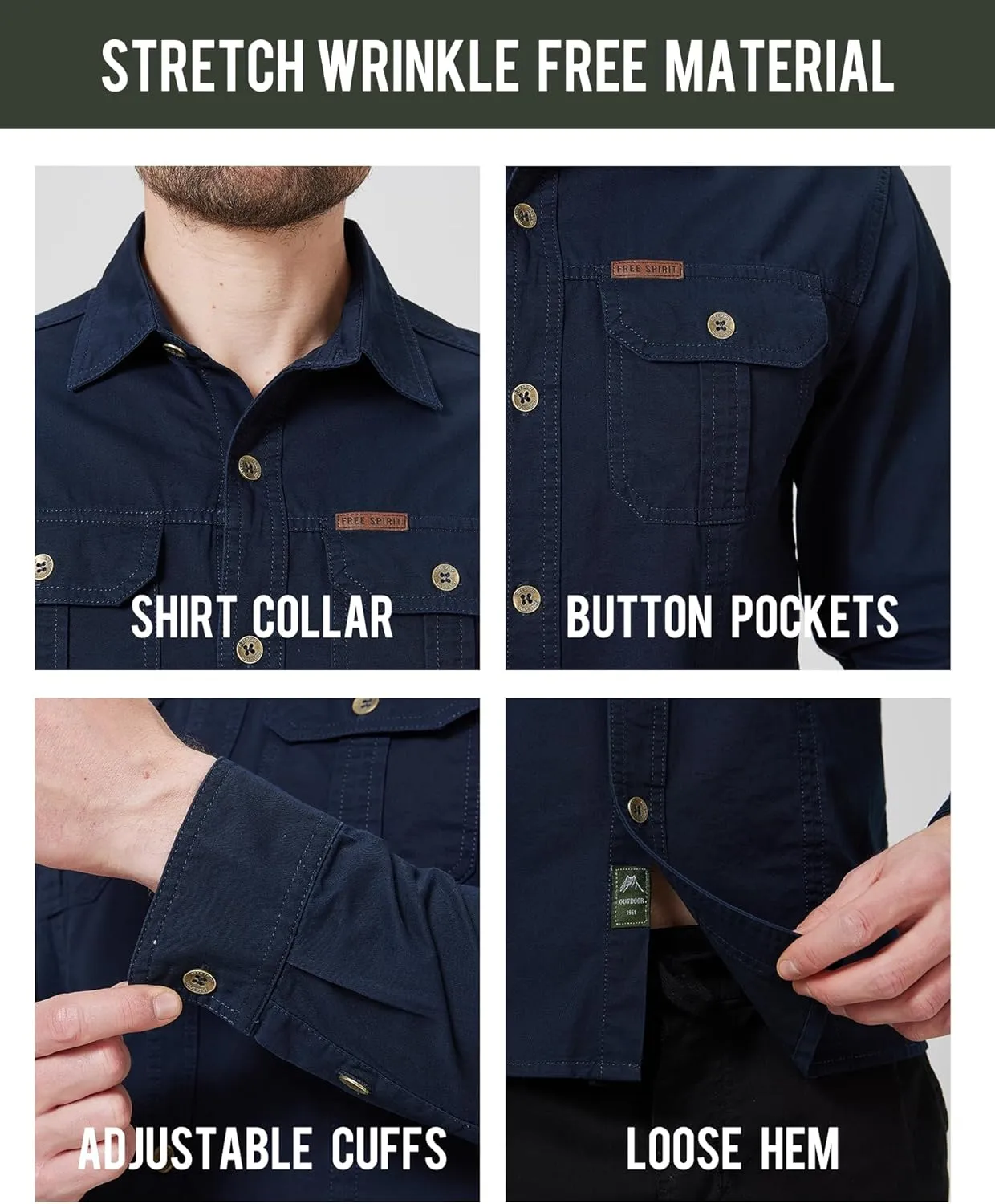 Mens Outdoor Long Sleeve Shirt - Lightweight, Breathable, Quick-Dry, UV Protection