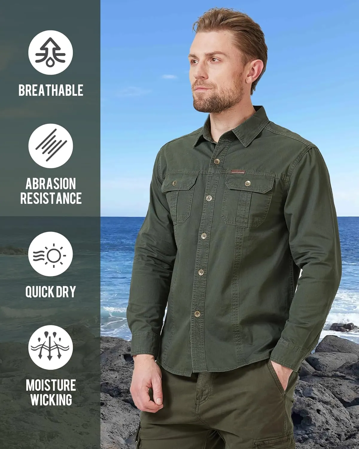 Mens Outdoor Long Sleeve Shirt - Lightweight, Breathable, Quick-Dry, UV Protection