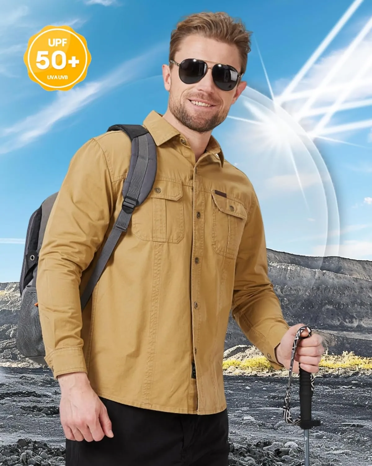Mens Outdoor Long Sleeve Shirt - Lightweight, Breathable, Quick-Dry, UV Protection