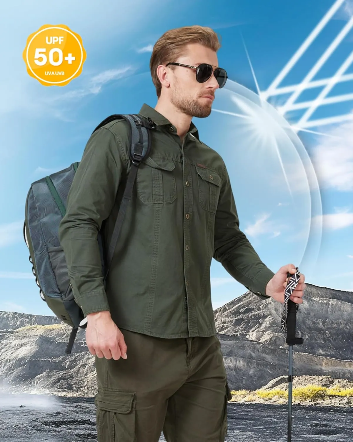 Mens Outdoor Long Sleeve Shirt - Lightweight, Breathable, Quick-Dry, UV Protection