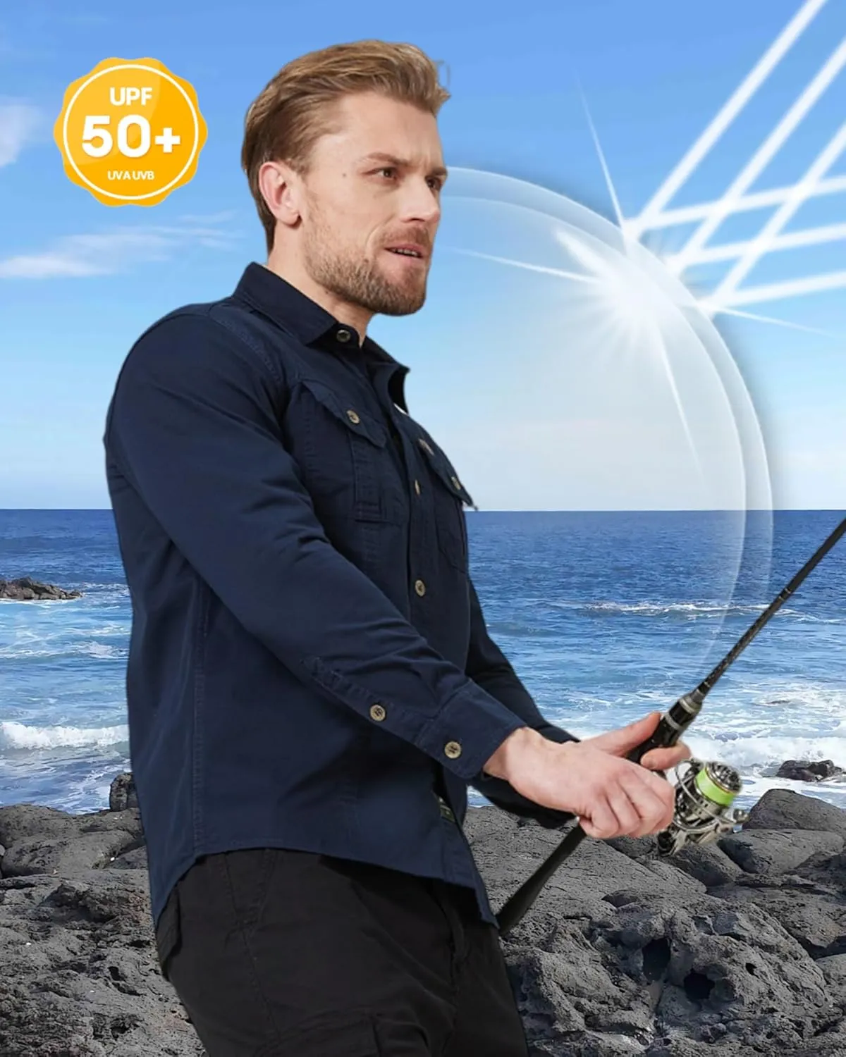Mens Outdoor Long Sleeve Shirt - Lightweight, Breathable, Quick-Dry, UV Protection