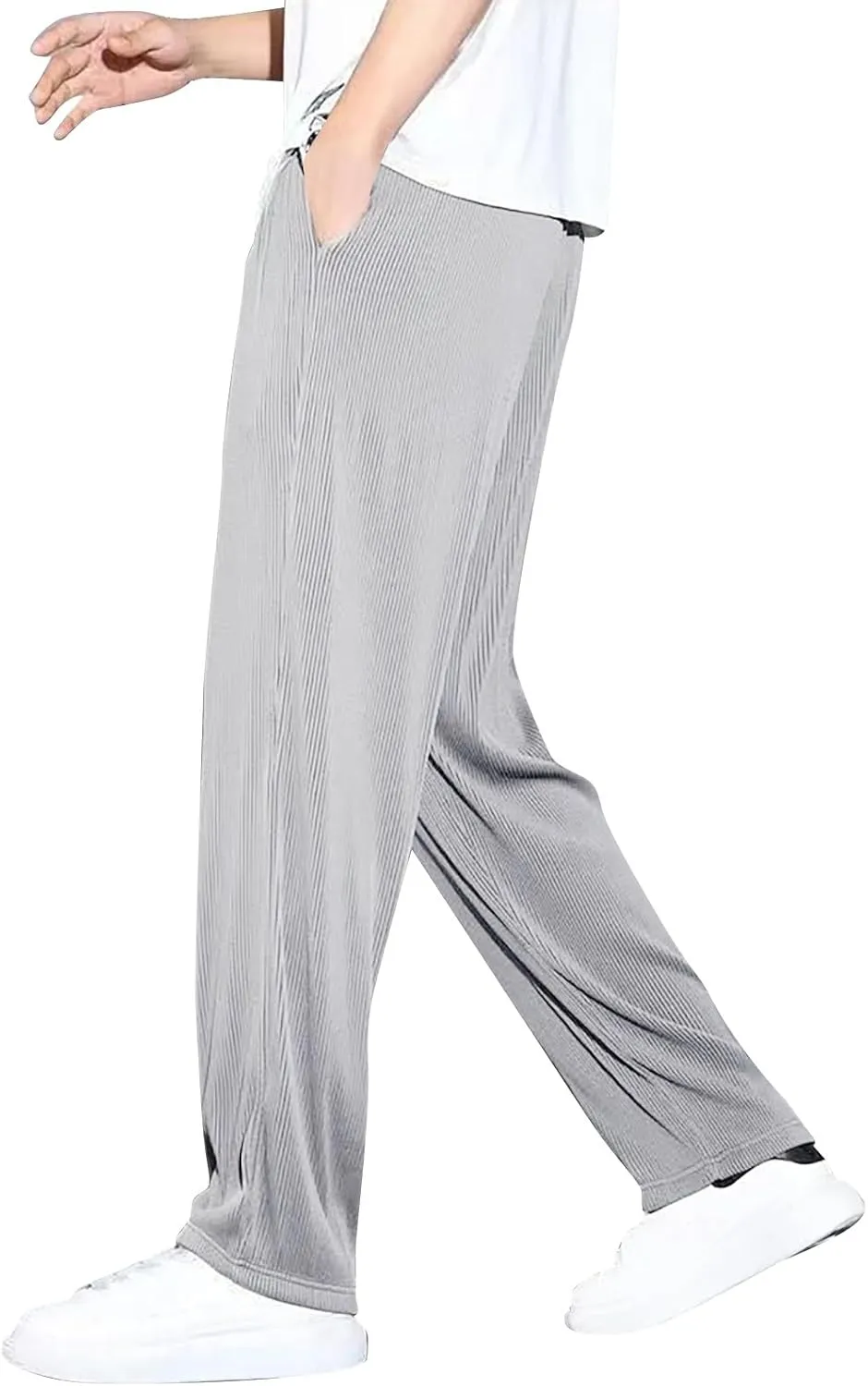 Mens Pants Casual Relaxed Fit Stretch Active Pants Loose Ice Silk Breathable Casual Comfy Pant Trousers with Pockets