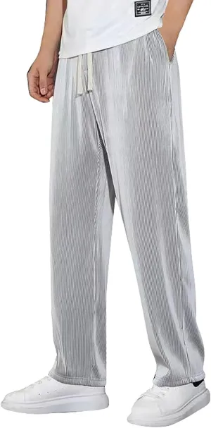 Mens Pants Casual Relaxed Fit Stretch Active Pants Loose Ice Silk Breathable Casual Comfy Pant Trousers with Pockets