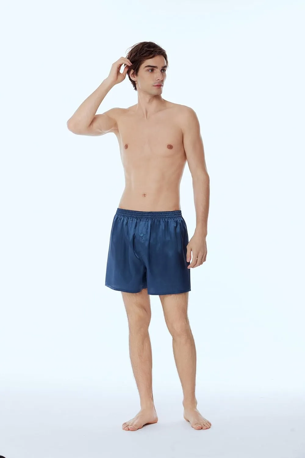 Men's Satin Boxers Pack Silky Boxer Shorts for Men, Silk Feeling Men's Underwear with Button Fly Pajamas Sleep Shorts