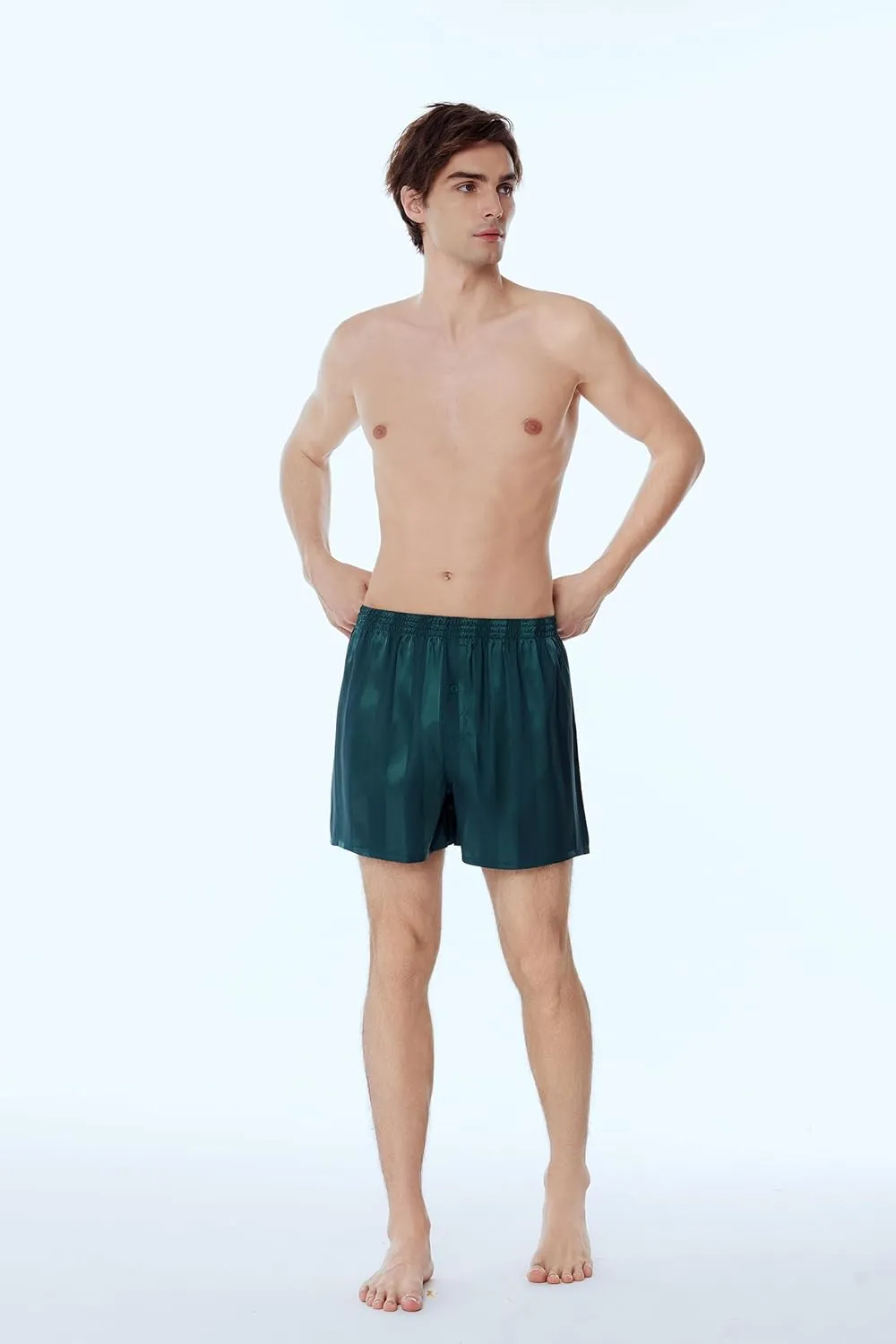 Men's Satin Boxers Pack Silky Boxer Shorts for Men, Silk Feeling Men's Underwear with Button Fly Pajamas Sleep Shorts