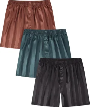 Men's Satin Boxers Pack Silky Boxer Shorts for Men, Silk Feeling Men's Underwear with Button Fly Pajamas Sleep Shorts
