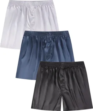 Men's Satin Boxers Pack Silky Boxer Shorts for Men, Silk Feeling Men's Underwear with Button Fly Pajamas Sleep Shorts