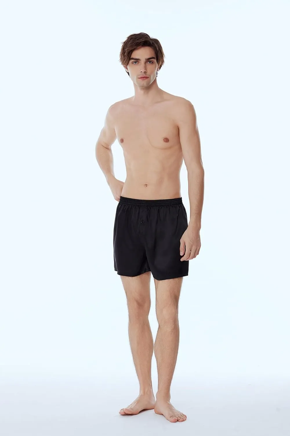 Men's Satin Boxers Pack Silky Boxer Shorts for Men, Silk Feeling Men's Underwear with Button Fly Pajamas Sleep Shorts