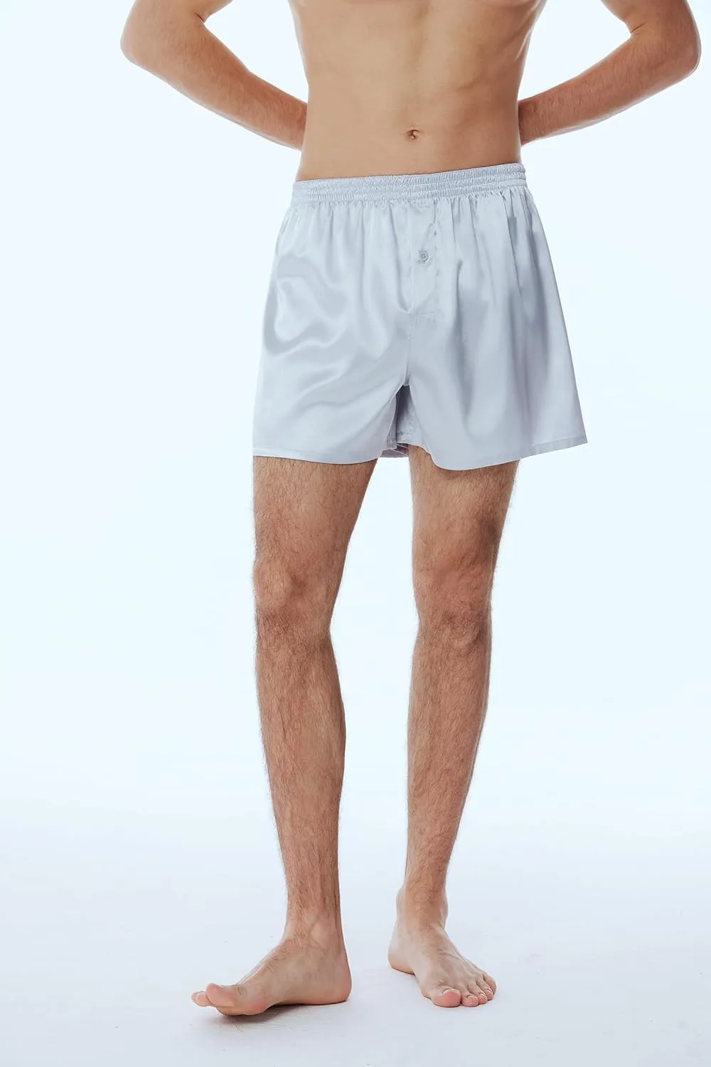 Men's Satin Boxers Pack Silky Boxer Shorts for Men, Silk Feeling Men's Underwear with Button Fly Pajamas Sleep Shorts