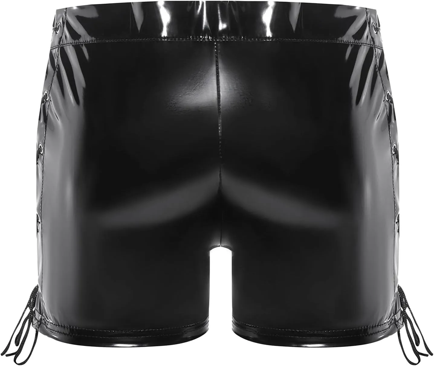 Mens Shiny Leather Zipper Crotch Shorts Boxer Briefs Side Lace Up Underwear PVC Bulge Pouch Trunks Panties